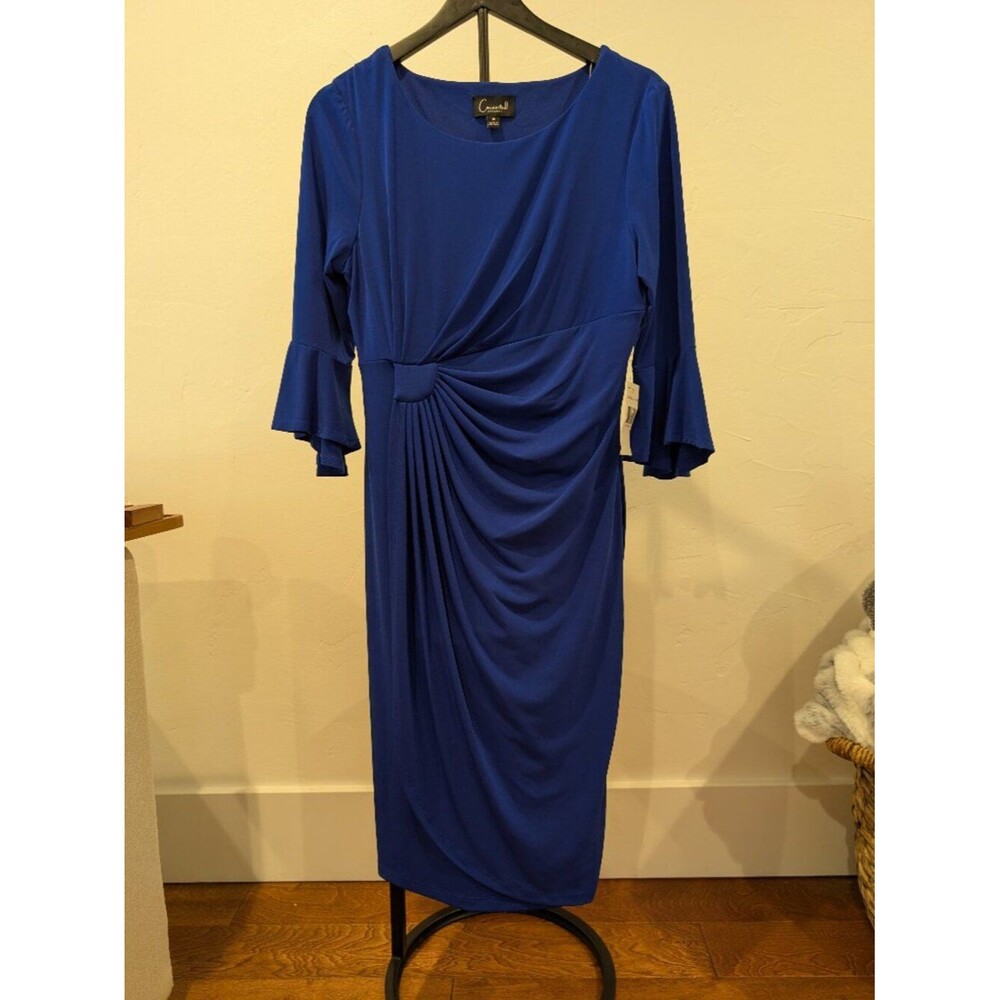 Connected Apparel • Side‑Gathered Sheath Dress • Deep Cobalt • Size 10